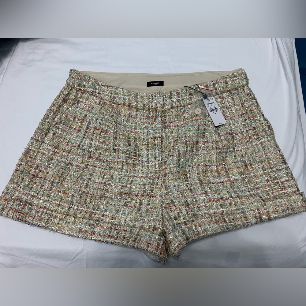 Express Multicolor Tweed High Waist Shorts